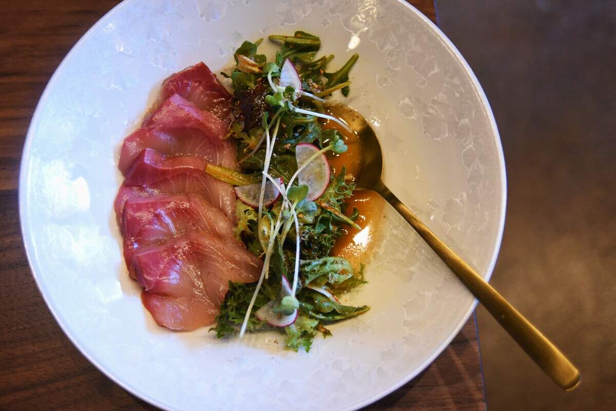 A Korean crudo of marinated hamachi is on the opening menu of the new M Hansik in Durham.