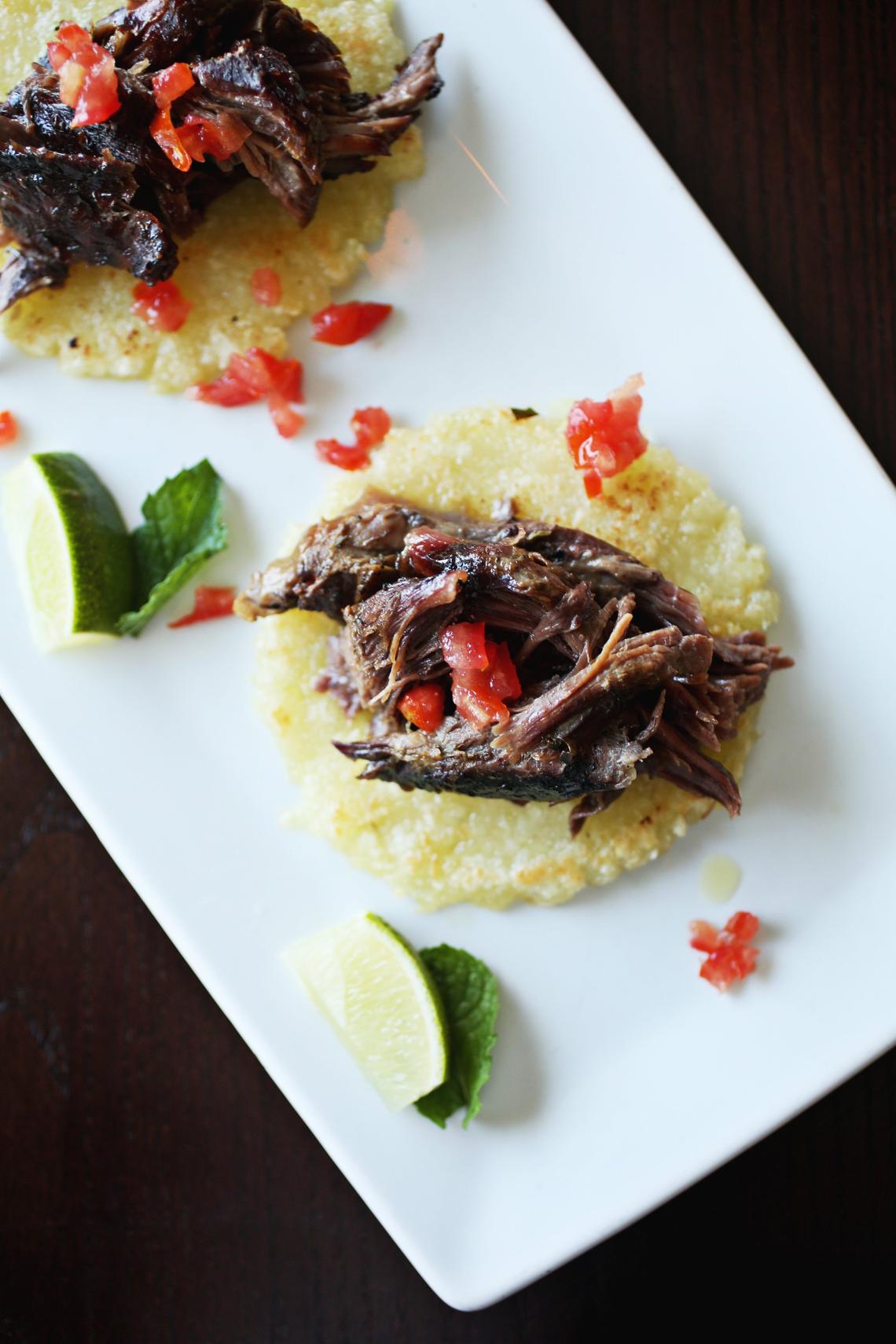 COPA’s Ropa vieja a la americana is a variation on Cuba’s signature dish. The dish features NC grass-fed beef, slow-cooked with wine, mint, and a light tomato sauce served on crepe-like flatbreads made from cassava root.