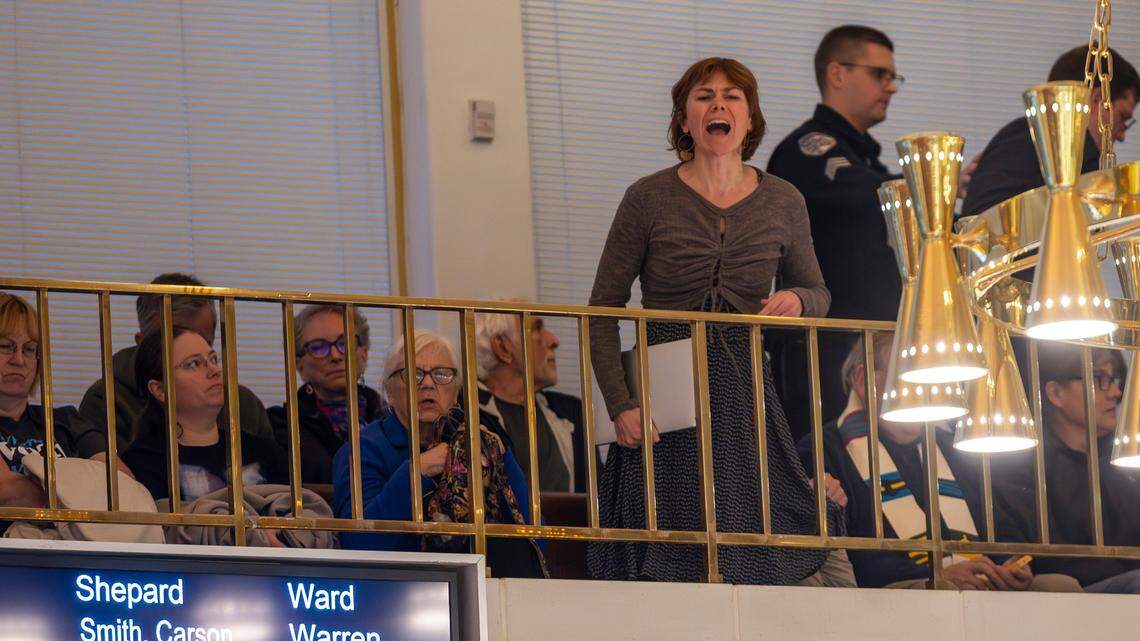 General Assembly police remove demonstrators from the gallery after the North Carolina House voted to override Gov. Roy Cooper’s veto of a Helene relief bill that reduces the power of incoming Democrats in the executive branch during a session on Wednesday, Dec. 11, 2024, at the North Carolina Legislative Building. Cooper vetoed Senate Bill 382 on Nov. 26, calling it “a sham” and criticizing it for lacking hurricane relief and including various power grabs.