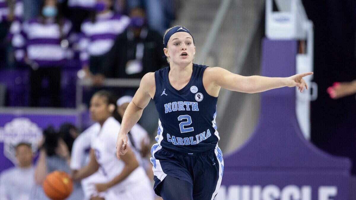 North Carolina guard Carlie Littlefield (2) is seen during an NCAA basketball game against TCU on Sunday, Nov. 21, 2021, in Fort Worth, Texas. North Carolina won 79-46. (AP Photo/Brandon Wade)