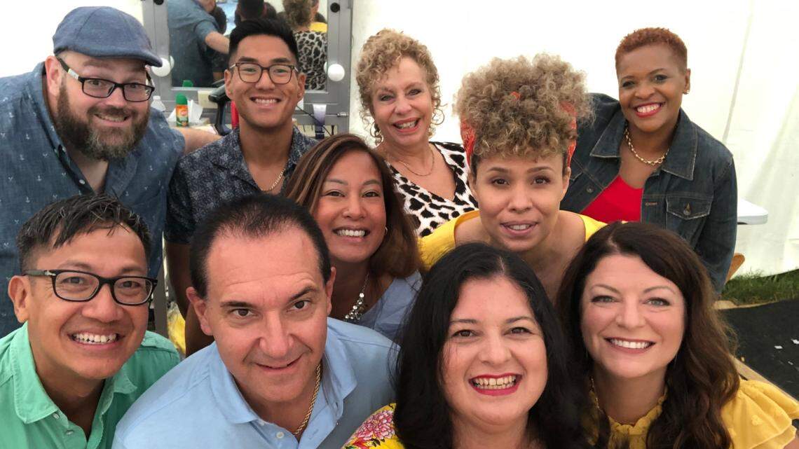 Contestants from Season 1 of “The Great American Recipe” on PBS. The new series focuses on the multiculturalism of American cooking, with Southern soul food represented by Bambi Daniels of Winston-Salem NC, shown in the upper far right corner in the red shirt.