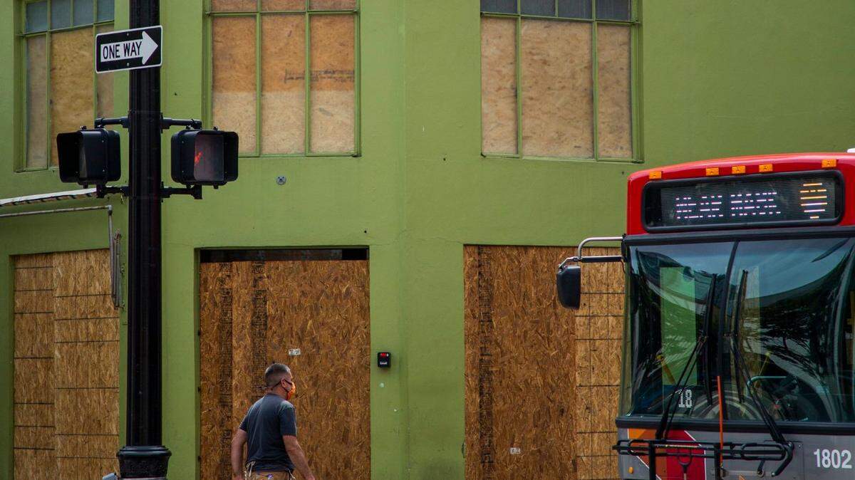 A boarded-up business in downtown Raleigh on Aug. 28, 2020.