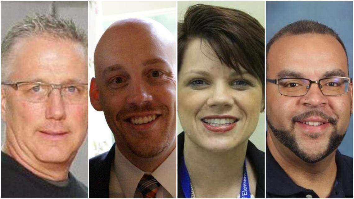 (From left to right) Robert Morrison was named principal of Holly Springs High School. Joseph Nixon was named principal of Northwoods Elementary School. Stephanie Raiford was named principal of Mills Park Middle School. Keith Richardson was named principal of Knightdale High School.