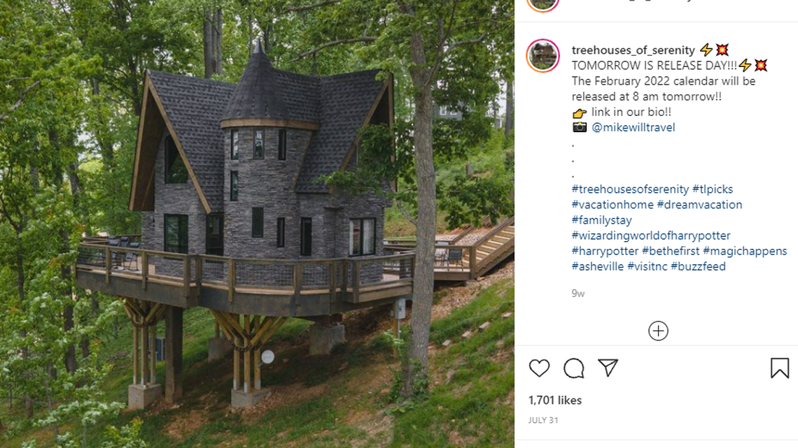 “Wizards Hollow” is a Harry Potter-inspired treehouse nestled in the North Carolina Blue Ridge mountains, according to Airbnb.