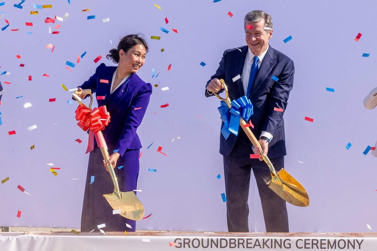 VinFast CEO Le Thi Thu Thuy and Gov. Roy Cooper participate in a groundbreaking ceremony in Moncure in 2023 in a file photo. The VinFast plant has not been built.