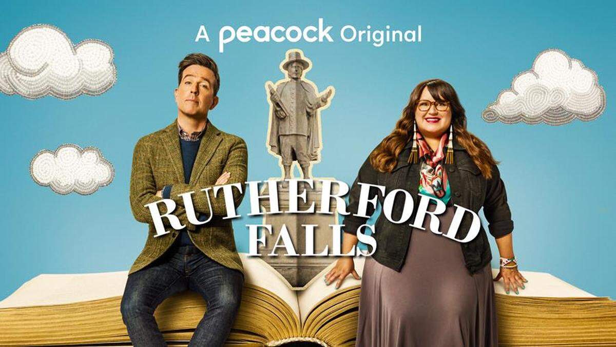 Ed Helms and Jana Schmieding star in the new Peacock comedy “Rutherford Falls.”