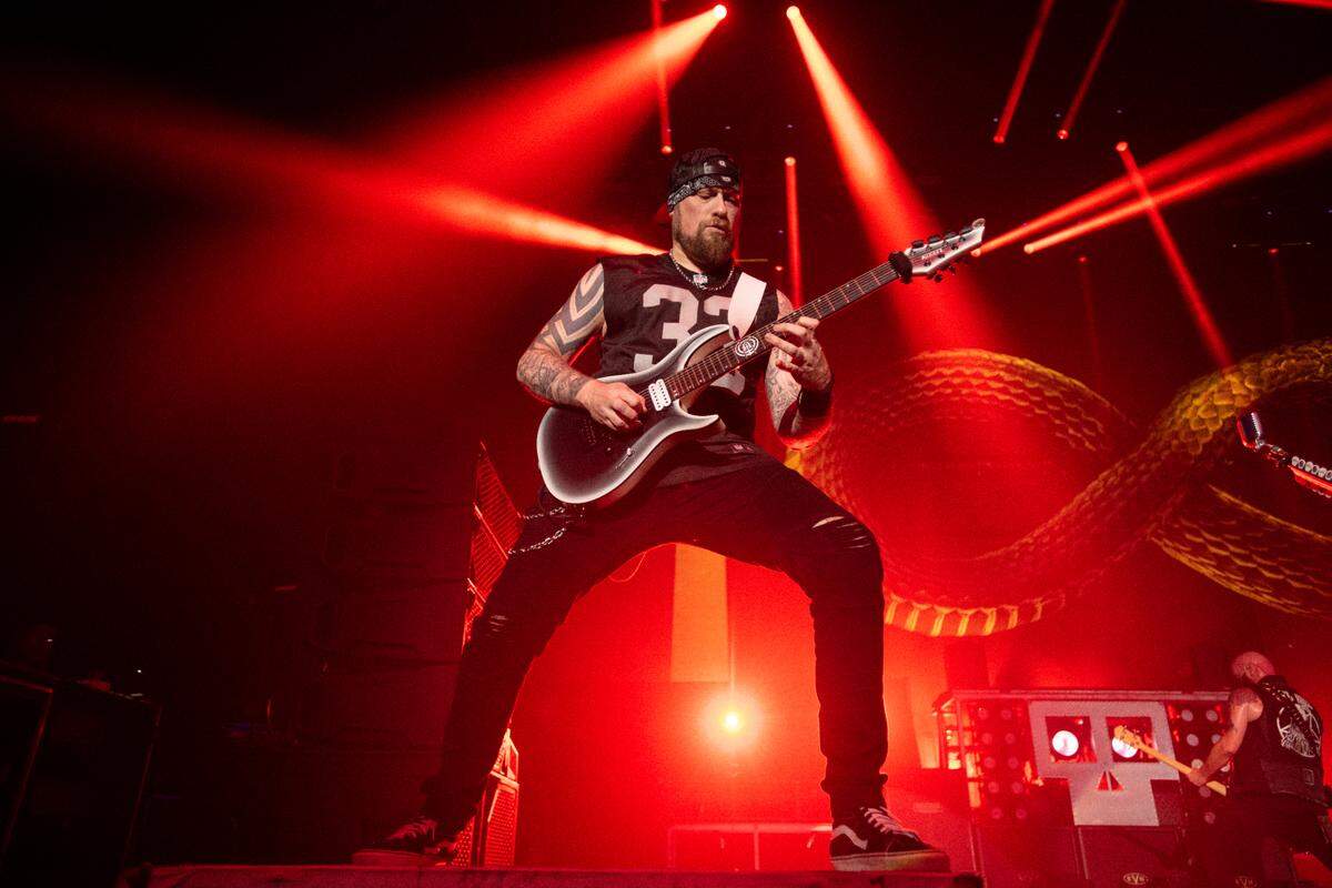 Five Finger Death Punch in concert at Raleigh, N.C.’s Coastal Credit Union Music Park at Walnut Creek, Wednesday night, Sept. 7, 2022.
