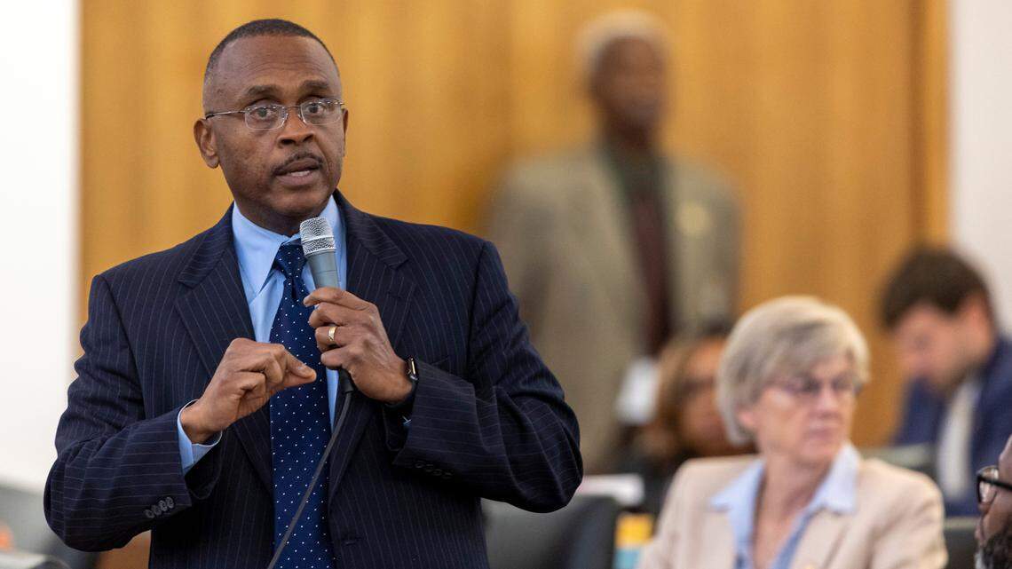 Rep. Robert Reives speaks on the House floor on October 24, 2023 in Raleigh, N.C.