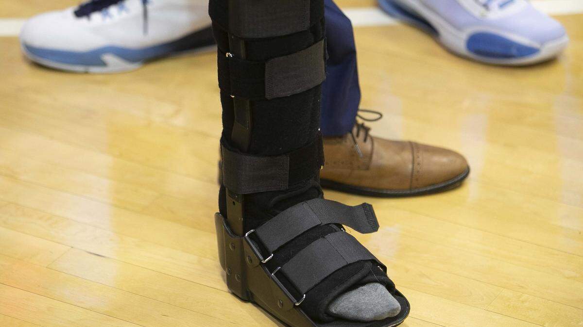 Ankle injuries occur when an athlete twists his or her ankle in an awkward manner. An MRI scan can diagnose the degree of the injury. North Carolina’s Brandon Robinson, out with an injury to his ankle, wears a boot prior to the Tar Heels’ game against Notre Dame on Wednesday Nov. 6, 2019, at the Smith Center in Chapel Hill, N.C.