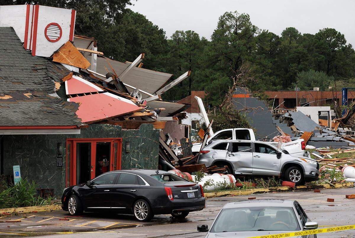 Building damage is visible off of North Wesleyan Boulevard following a tornado in Rocky Mount, N.C. on Friday, Sept. 27, 2024.