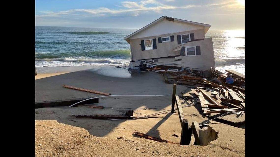A five-bedroom home in the Rodanthe area of the Outer Banks washed into the ocean, creating debris hazard along miles of beaches, the National Park Service says.