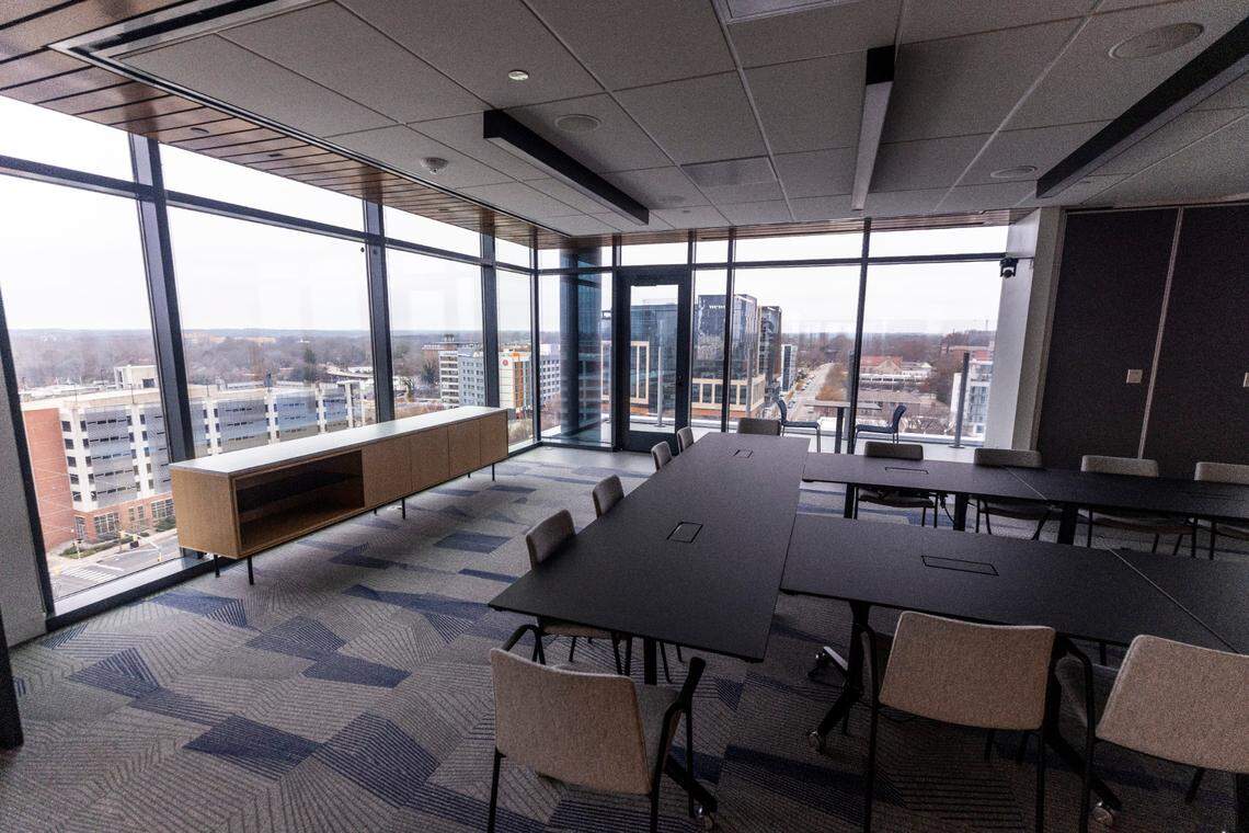 An office conference room inside 400H Apartments in downtown Raleigh.