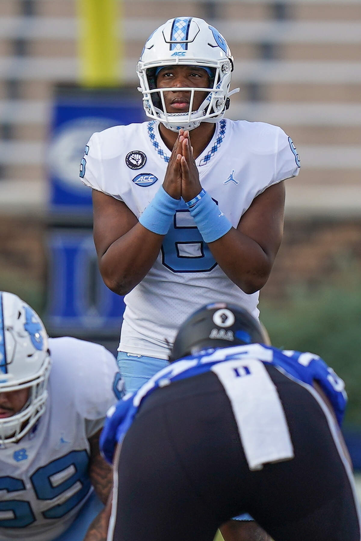 North Carolina Tar Heels quarterback Jacolby Criswell (6) takes the snap against the Duke Blue Devils during the second half at Wallace Wade Stadium. 