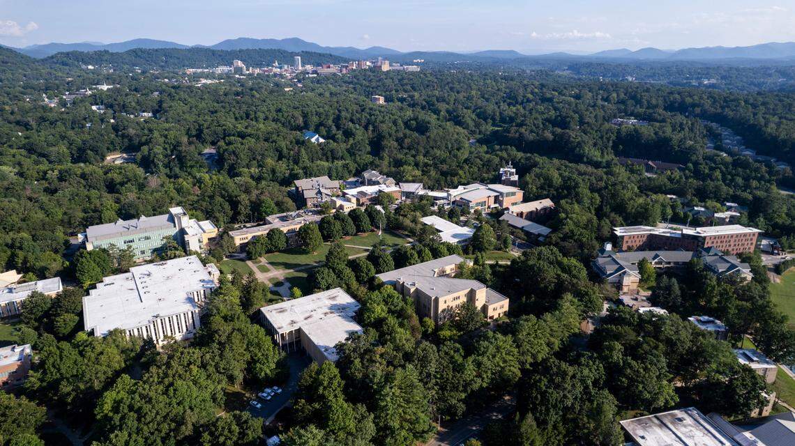 An aerial view of UNC-Asheville’s campus on Friday, Aug. 15, 2024.