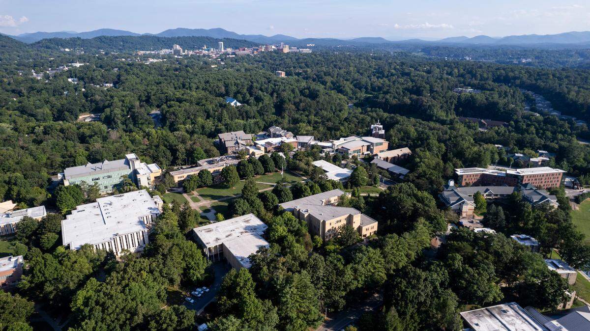 An aerial view of UNC-Asheville’s campus on Friday, Aug. 15, 2024.