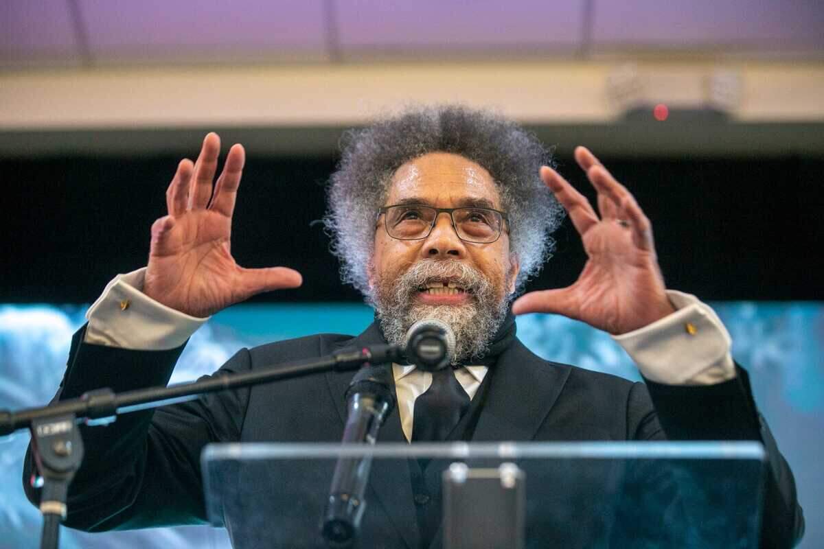 Cornel West, who is now a third party presidential candidate, speaks to Arab-Americans at a Pro-Palestinian interfaith event in Dearborn, Michigan on Dec. 19, 2023.