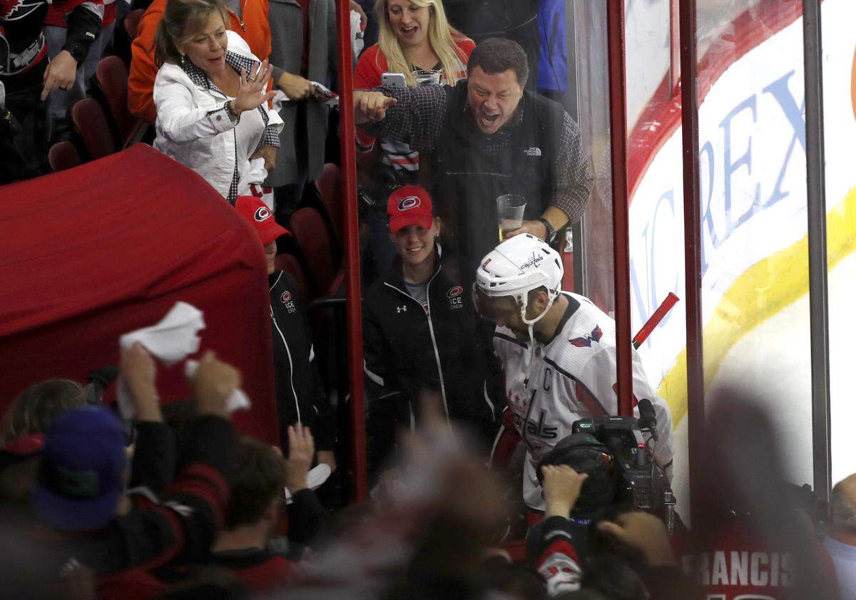 Washington’s Alex Ovechkin (8) leaves the ice during the third period of the Carolina Hurricanes’ 5-2 victory over the Washington Capitals at PNC Arena in Raleigh, N.C., Monday, April 22, 2019.