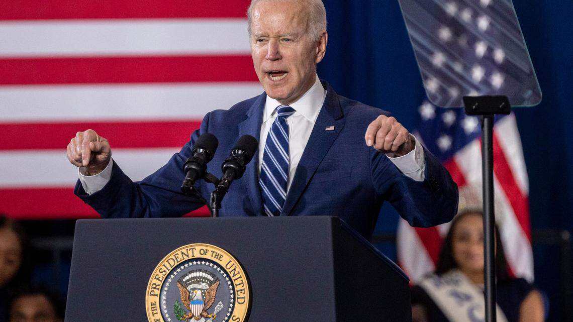 President Joe Biden speaks about the economy during a visit to North Carolina A&T State University in Greensboro Thursday, April 14, 2022.