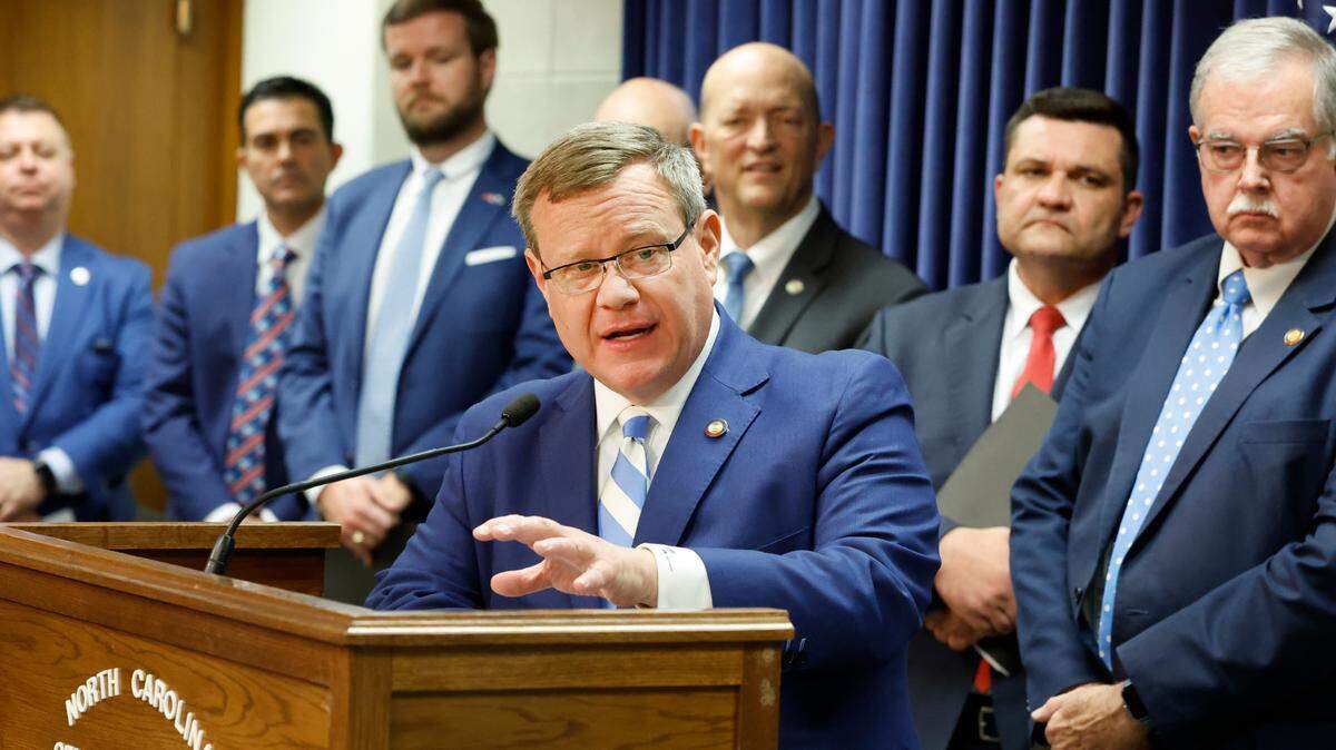In 2013, Republican lawmakers in North Carolina launched a historic overhaul of the state tax code that has reduced the state’s personal income tax and will eliminate the corporate income tax by 2030. At a March 29, 2023 press conference, N.C. House Speaker Tim Moore answers questions about the latest Republican budget proposal, which includes further tax cuts.