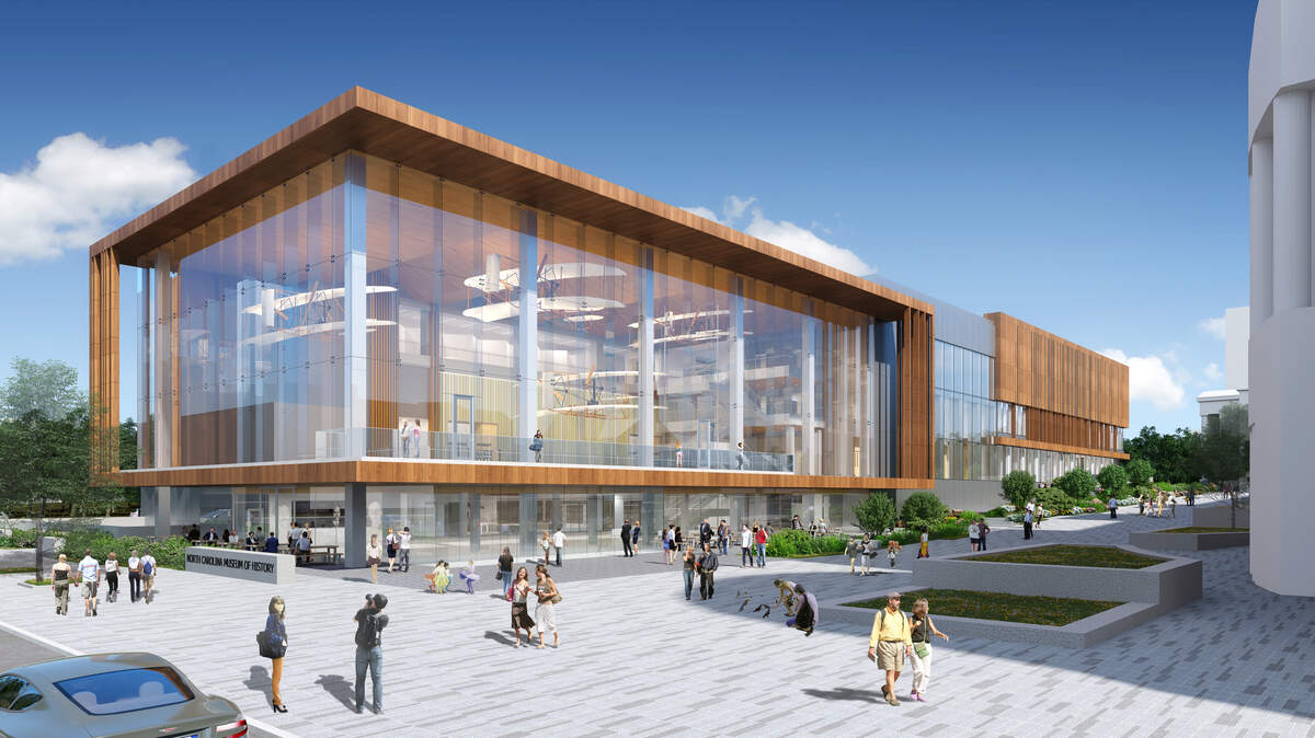 An artist’s rendition of the new NC Museum of History, which opens in fall of 2028 after an extensive renovation.