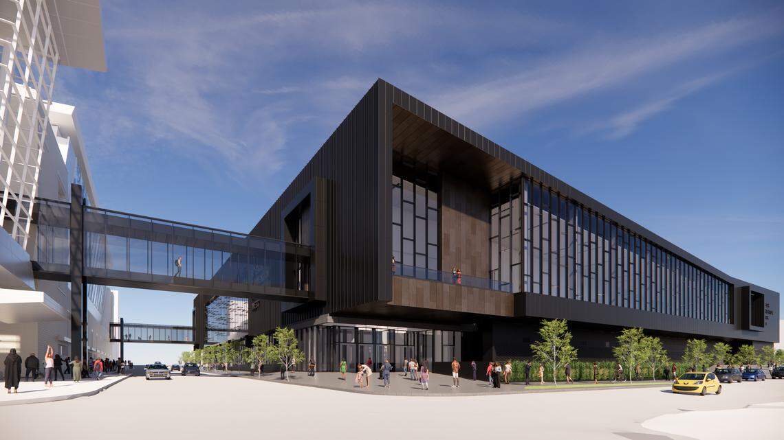 A rendering of the northeast corner of the planned Raleigh Convention Center expansion as seen from the intersection of McDowell and Cabarrus streets.