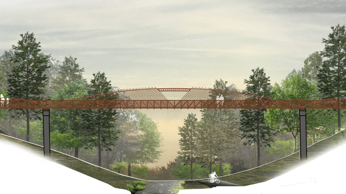 A rendering of the new pedestrian bridge that Cary will build over Black Creek next to Northwest Cary Parkway this month.