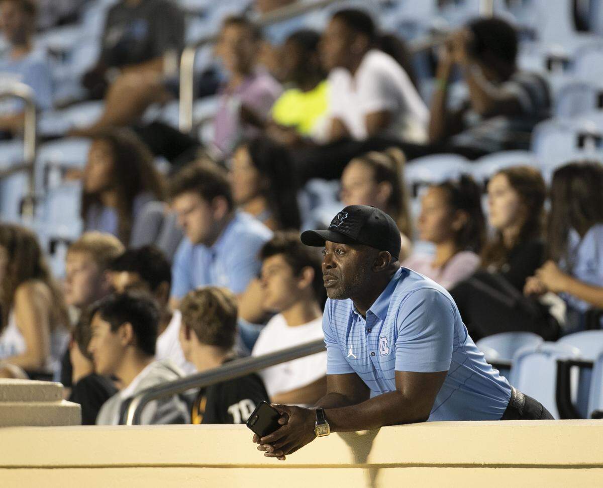 Tar Heel fans get close to the field to watch North Carolina’s open football practice in Kenan Stadium on Monday August 19, 2019 in Chapel Hill, N.C.