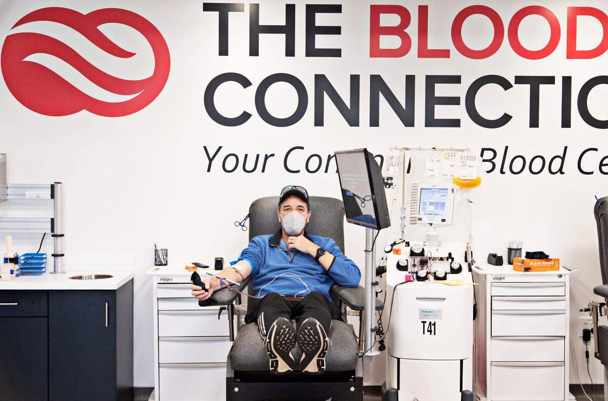 Ron Hanson gives a donation at The Blood Connection in Raleigh on Thursday, Jan. 13, 2022. Hanson has regularly donated plasma and platelets for the last few years.