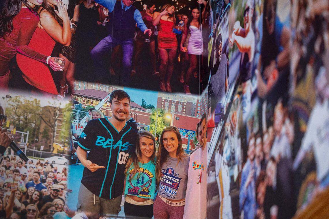 A photo of Greenville native Jimmy Donaldson, better know as MrBeast, is included in a collage of images from East Carolina University and downtown Greenville, N.C. on the wall of Sup Dogs bar and restaurant.