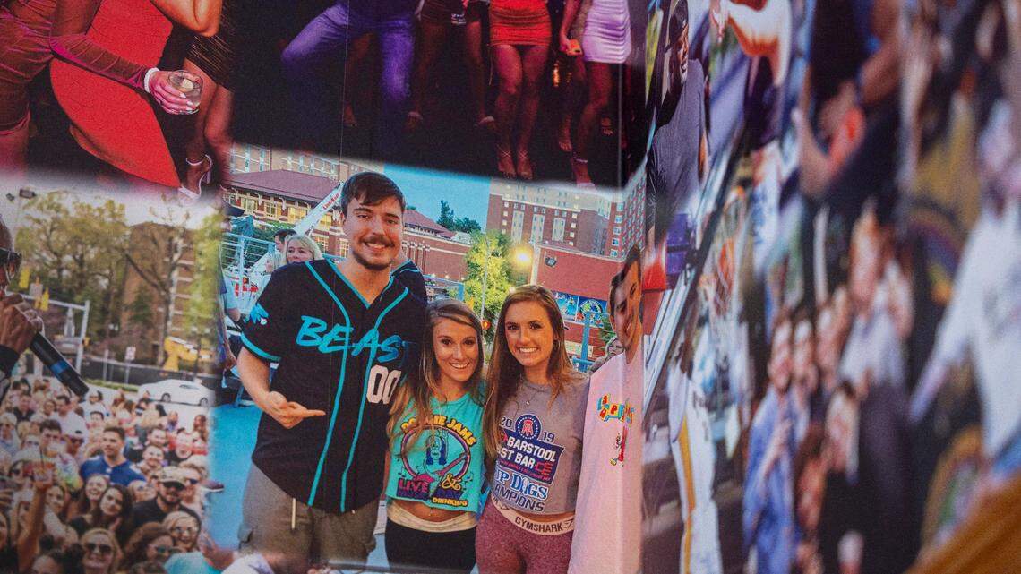 A photo of Greenville native Jimmy Donaldson, better know as MrBeast, is included in a collage of images from East Carolina University and downtown Greenville, N.C. on the wall of Sup Dogs bar and restaurant.