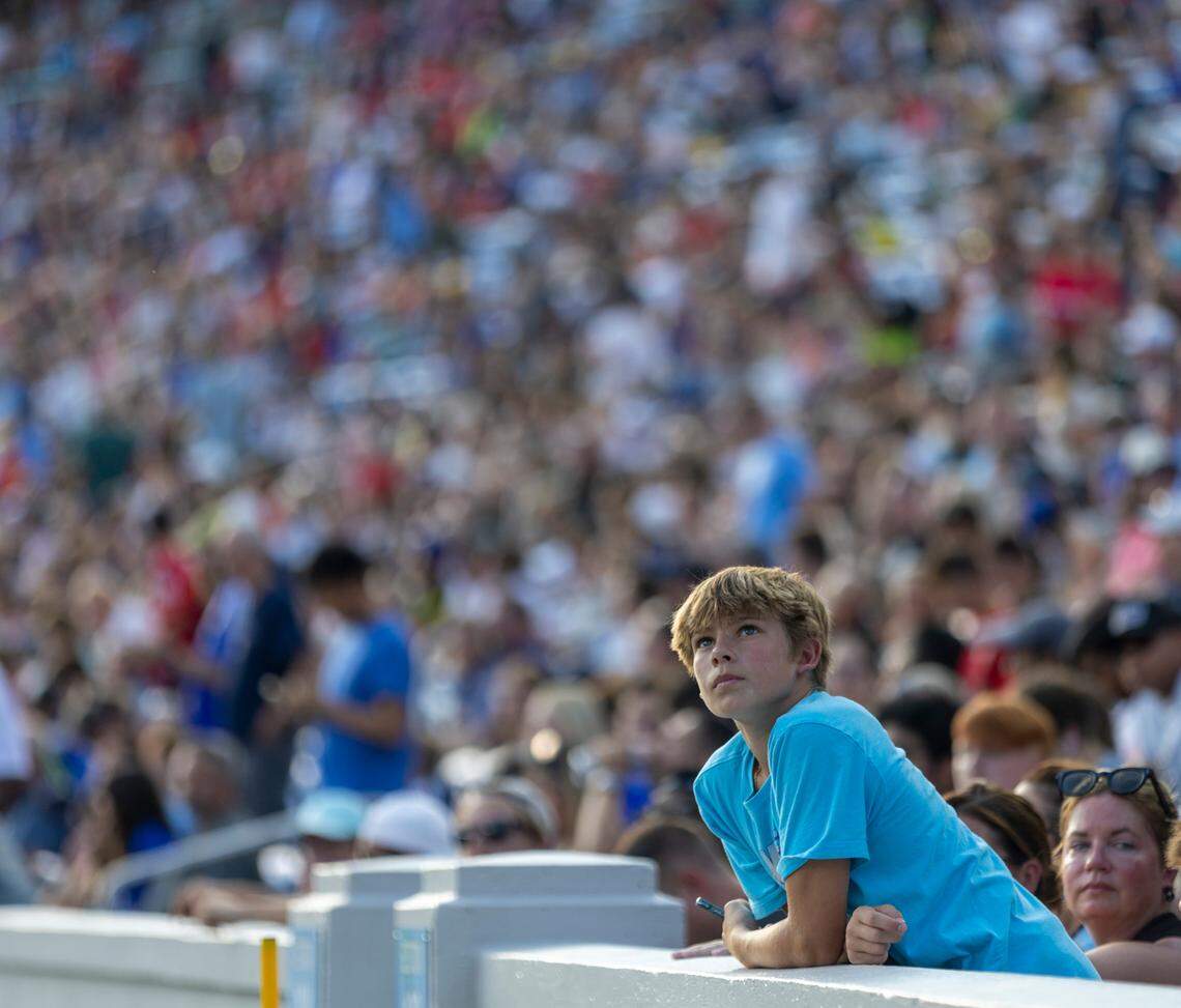 Jack Fielder of Grand Rapids, Michigan waits for the start of the FC Series game between Chelsea and Wrexham on Wednesday, July 19, in Chapel Hill, N.C.