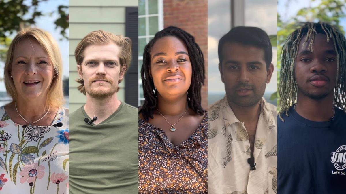 From left, Durham residents Pam Andrews, Nick Roberts, Erika Wilkins, Nirav Patel and Isaiah Palmer all submitted questions for the candidates in Durham’s 2023 municipal election.