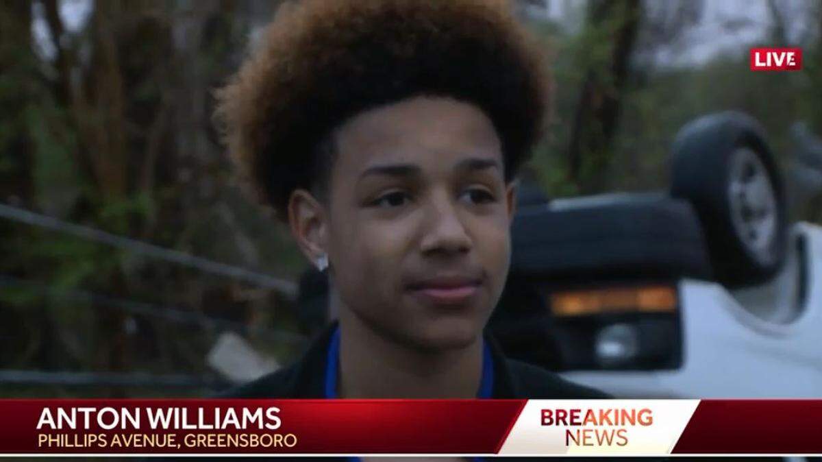 Anton Williams is a Greensboro, North Carolina native who witnessed a tornado rip through his neighborhood while playing the video game Fortnite.