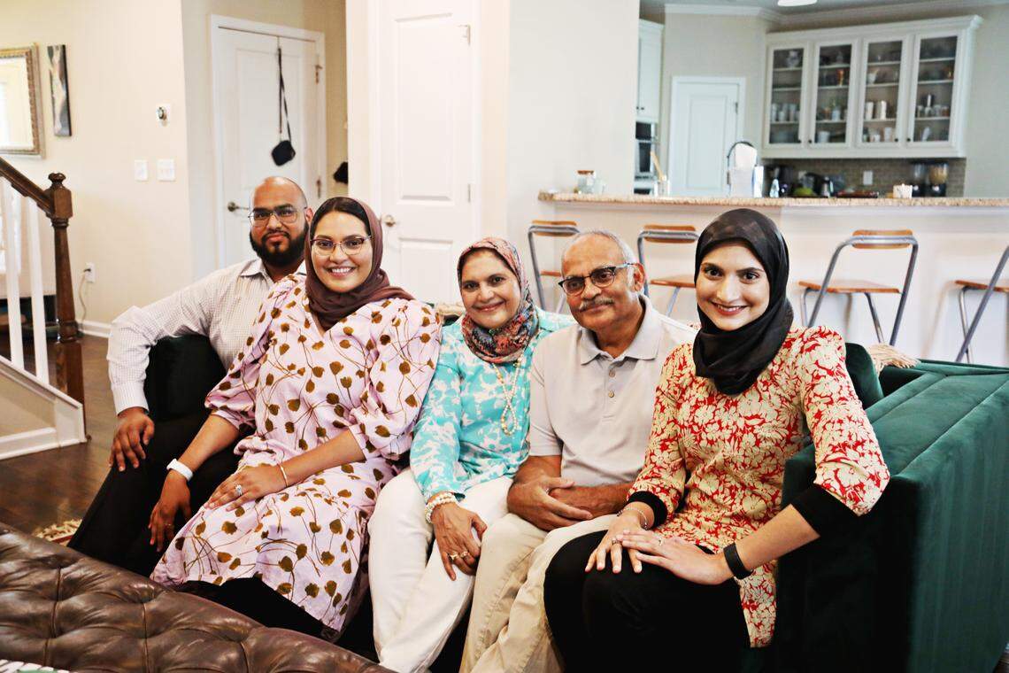 Durham commissioner Nida Allam, second from left, has had the full support of her family after a miscarriage. Allam is pictured here with her husband, Towqir Aziz, left, her parents Iffat and Abdul Allam, and sister, Arsheen Allam, far right, at her Durham home on Friday, Aug. 27, 2021. Allam is sharing her personal story about a recent miscarriage to bring about more awareness and support.