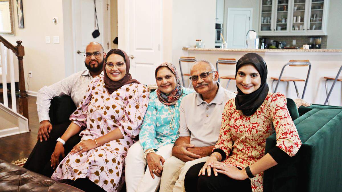 Durham commissioner Nida Allam, second from left, has had the full support of her family after a miscarriage. Allam is pictured here with her husband, Towqir Aziz, left, her parents Iffat and Abdul Allam, and sister, Arsheen Allam, far right, at her Durham home on Friday, Aug. 27, 2021. Allam is sharing her personal story about a recent miscarriage to bring about more awareness and support.