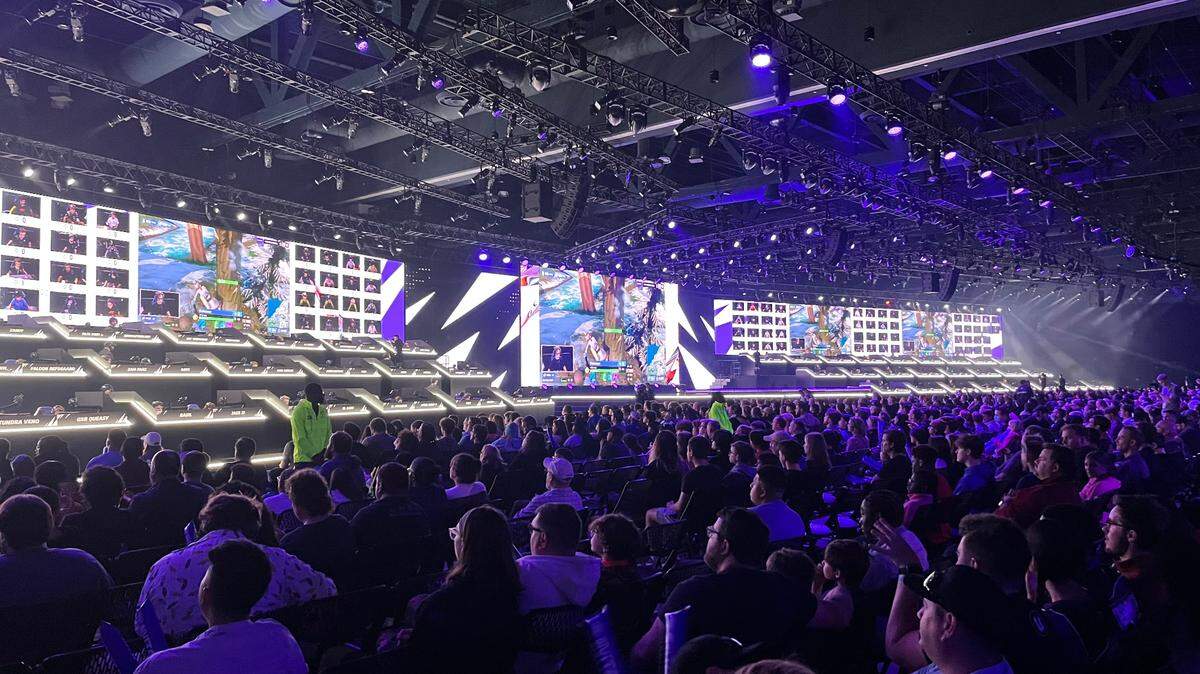 Fans of the globally popular video game Fortnite watch as the top 100 players from around the world compete during the Fornite Champion Series Invitational tournament in Raleigh, N.C. on Saturday, Nov. 12, 2022.