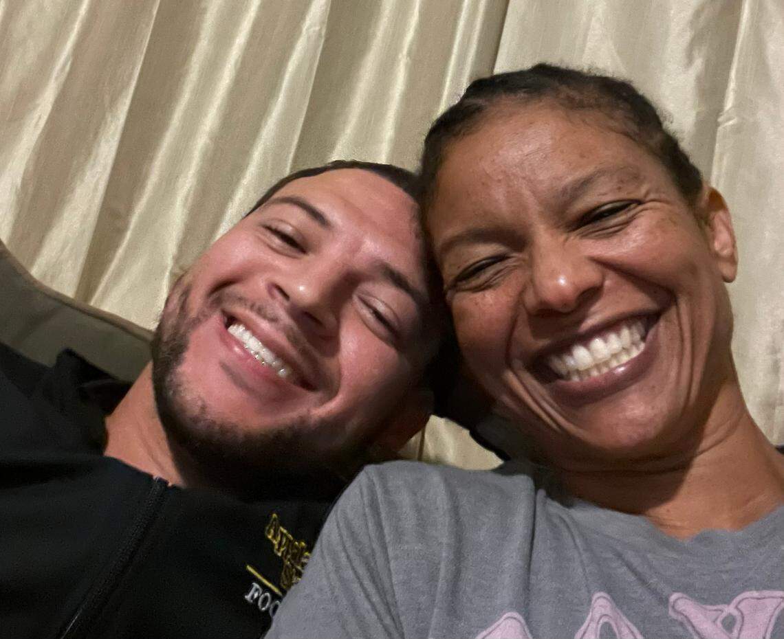 April Barber is pictured with her son, Colt Johnson.