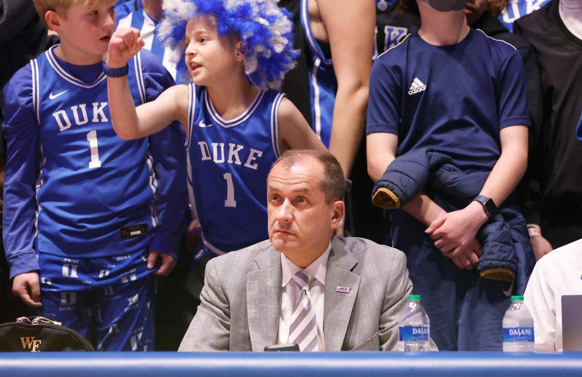 ACC Commissioner Jim Phillips watches during Duke’s game against Wake Forest at Cameron Indoor Stadium in Durham, N.C., Tuesday, Jan. 31, 2023.