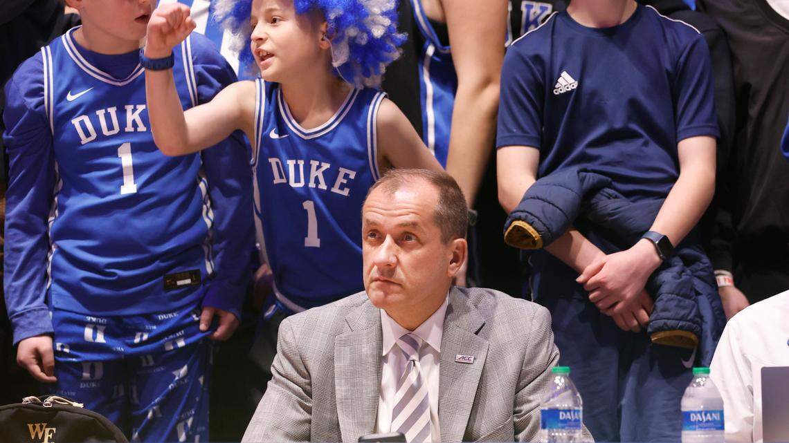 ACC Commissioner Jim Phillips watches during Duke’s game against Wake Forest at Cameron Indoor Stadium in Durham, N.C., Tuesday, Jan. 31, 2023.