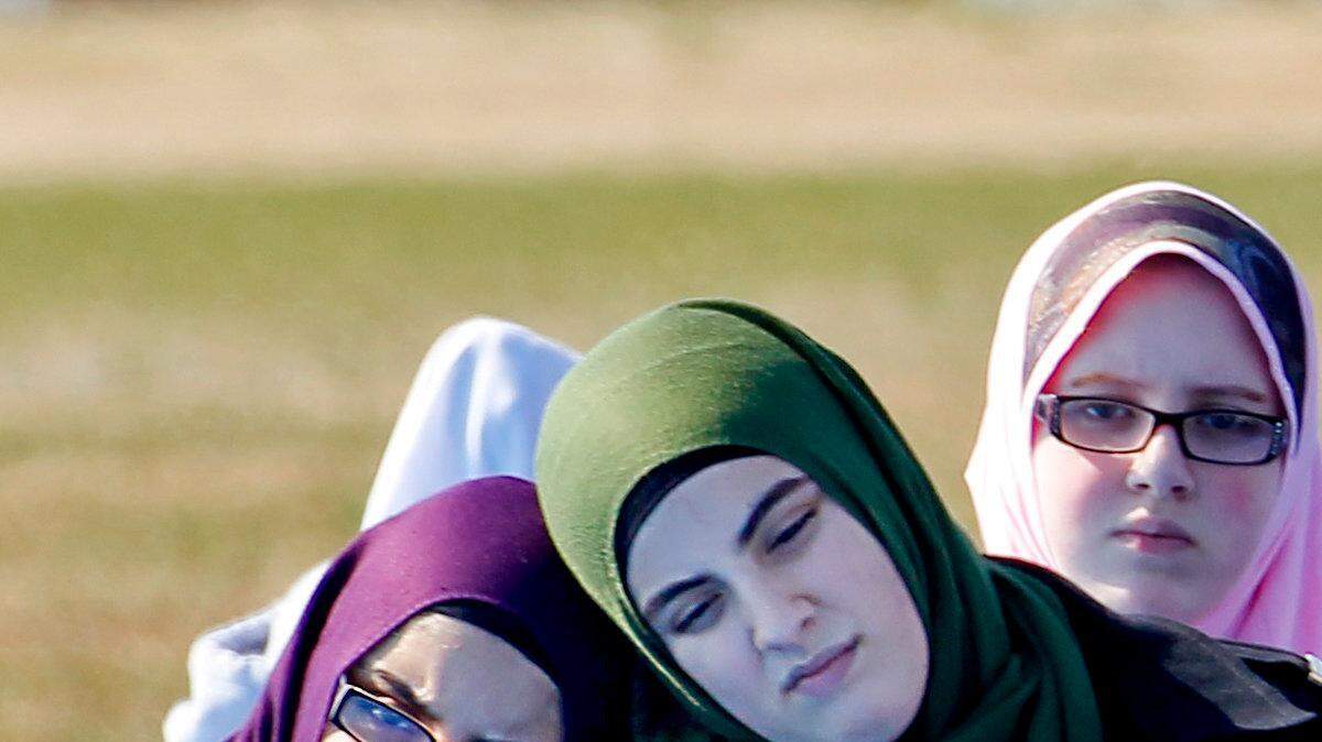Mourners begin to gather for the funerals for Deah Barakat, 23, his wife Yusor Abu-Salha, 21, and her sister, Razan Abu-Salha, 19. They were shot and killed on Tuesday night in Chapel Hill. The funeral is being held at the Method Road Soccer Complex on N.C. State's campus in Raleigh, N.C. on Thursday, Feb. 12, 2015.