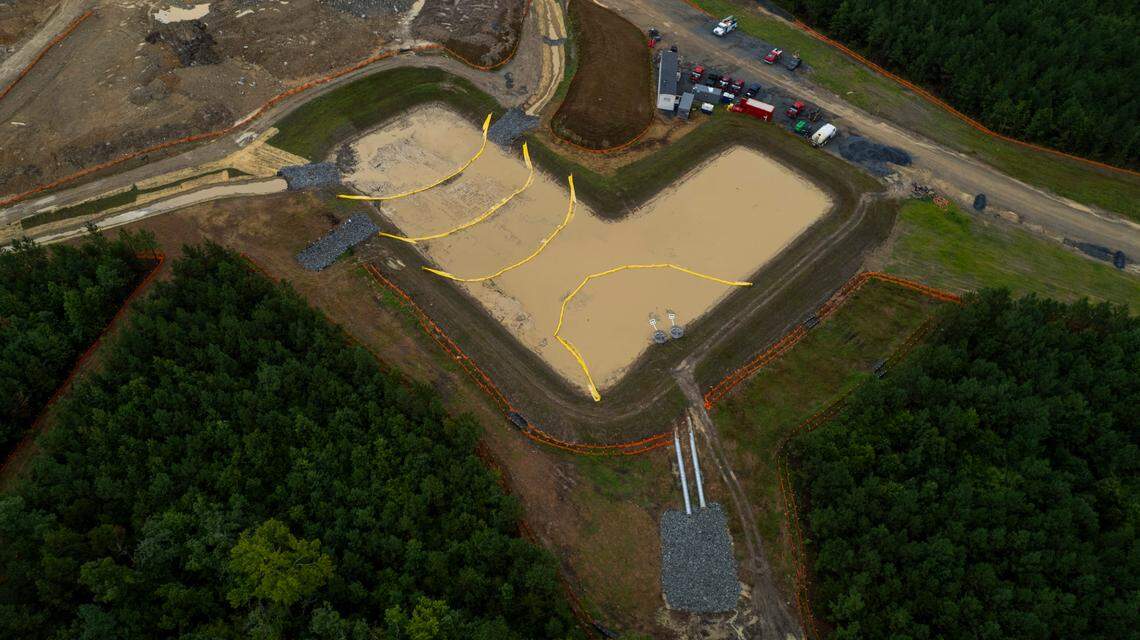 An aerial view of part of the Moriah Energy Center construction site in Rougemont on Tuesday, August. 6, 2024.