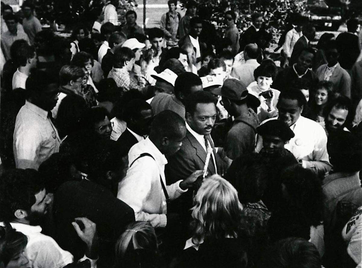 The Rev. Jesse Jackson talks with N.C. State University students during a visit to the Raleigh campus in this undated photo from the university’s archives.