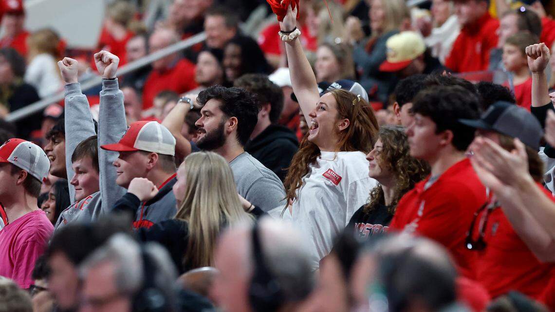 Fans cheer during a timeout in the second half of N.C. State’s 85-73 win over Wake Forest on Saturday, Feb. 22, 2025, at Lenovo Center in Raleigh, N.C. 