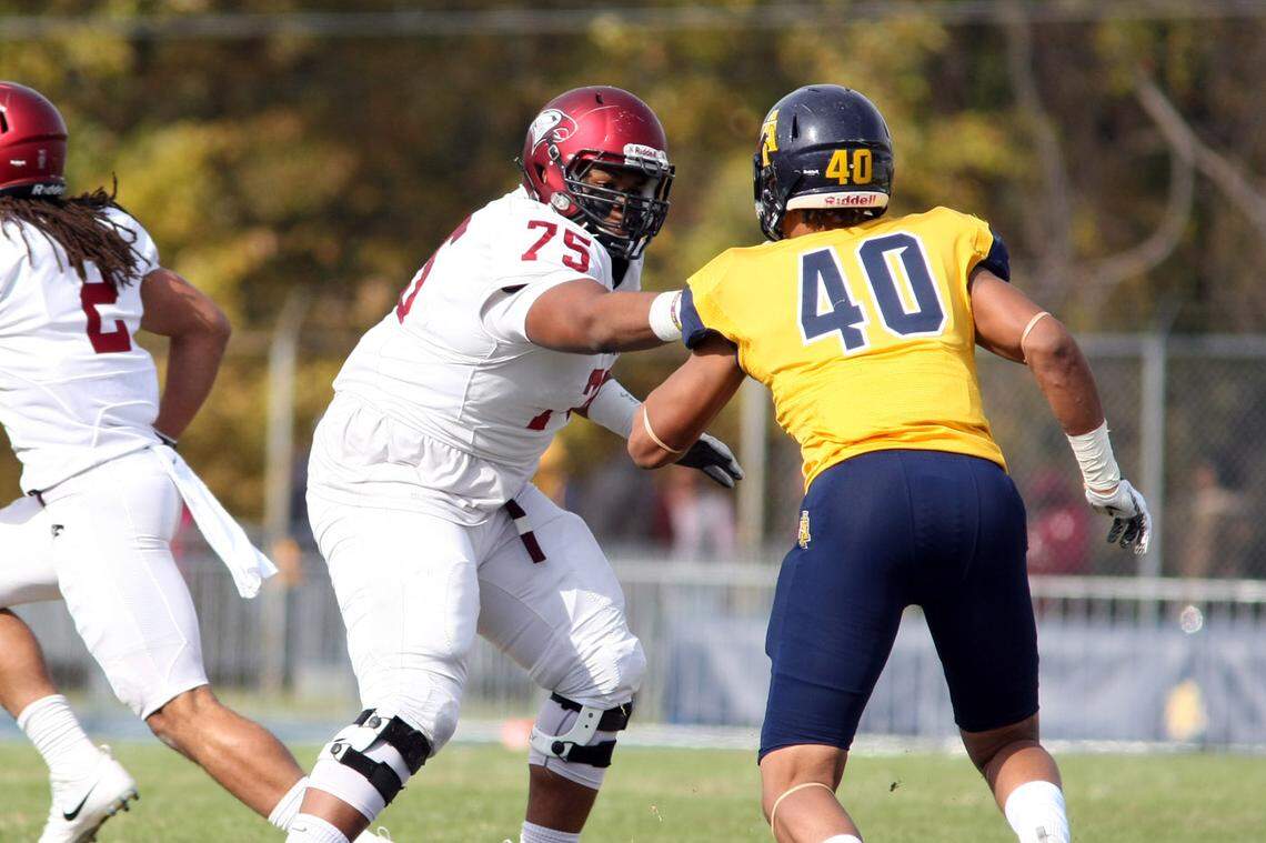 North Carolina Central junior offensive lineman Nick Leverett, left, said the Eagles will be playing for pride this Saturday against North Carolina A&T.