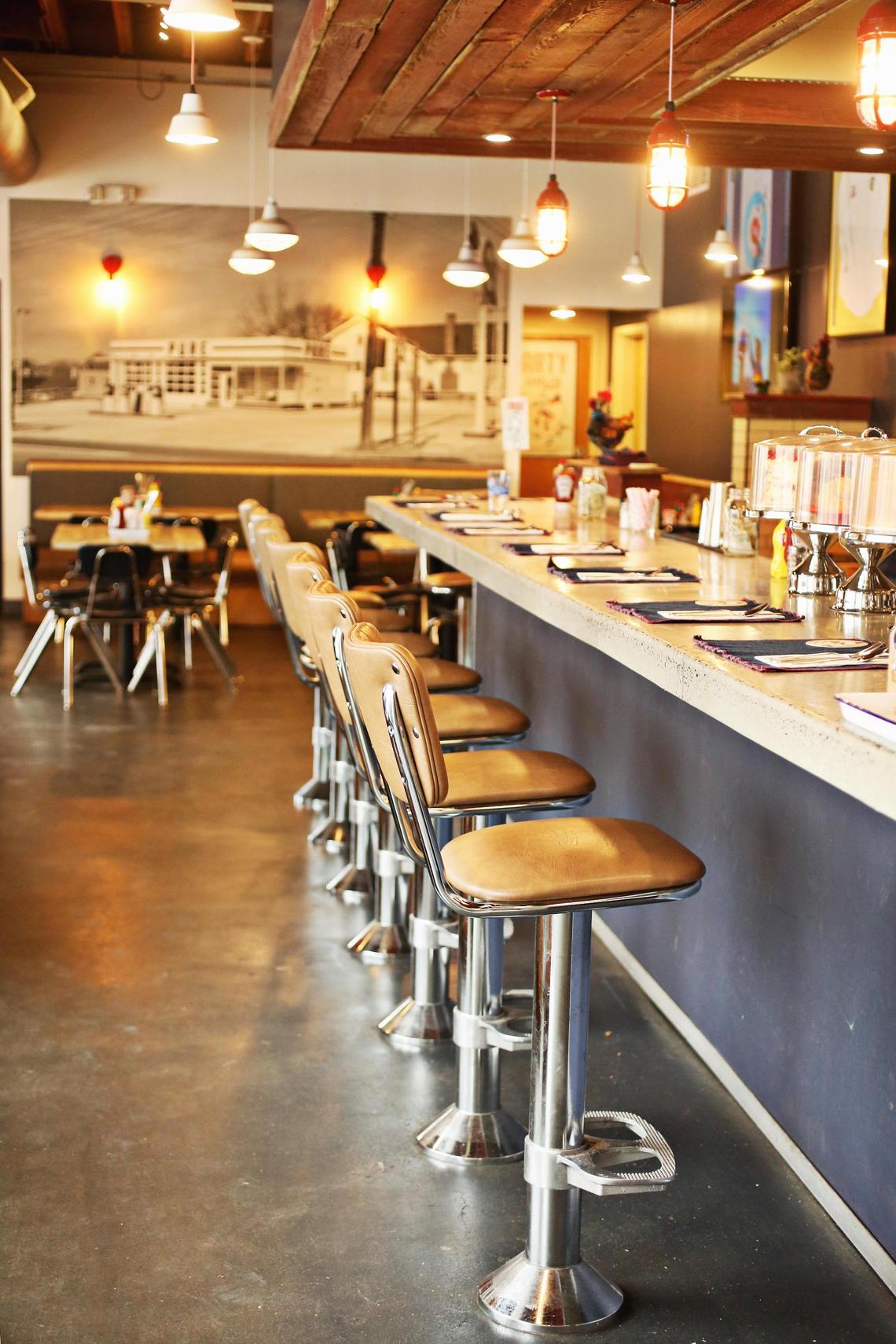 GRUB in Durham has booths, tables and bar seating indoors in addition to their extensive outdoor seating.
