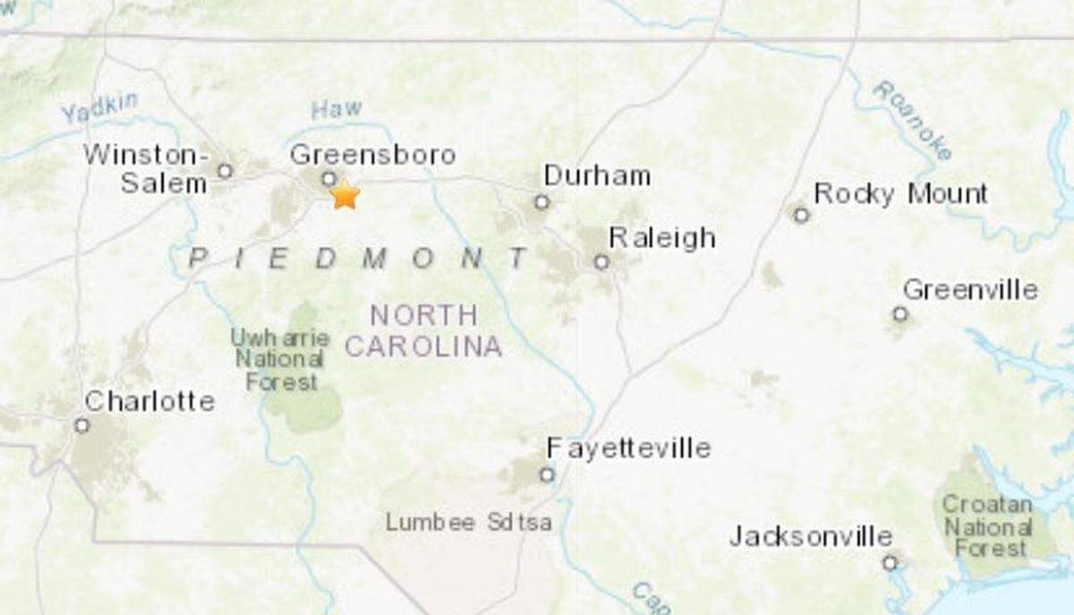 A 2.3 magnitude earthquake shook near Greensboro, North Carolina, early Tuesday morning, according to the US Geological Survey