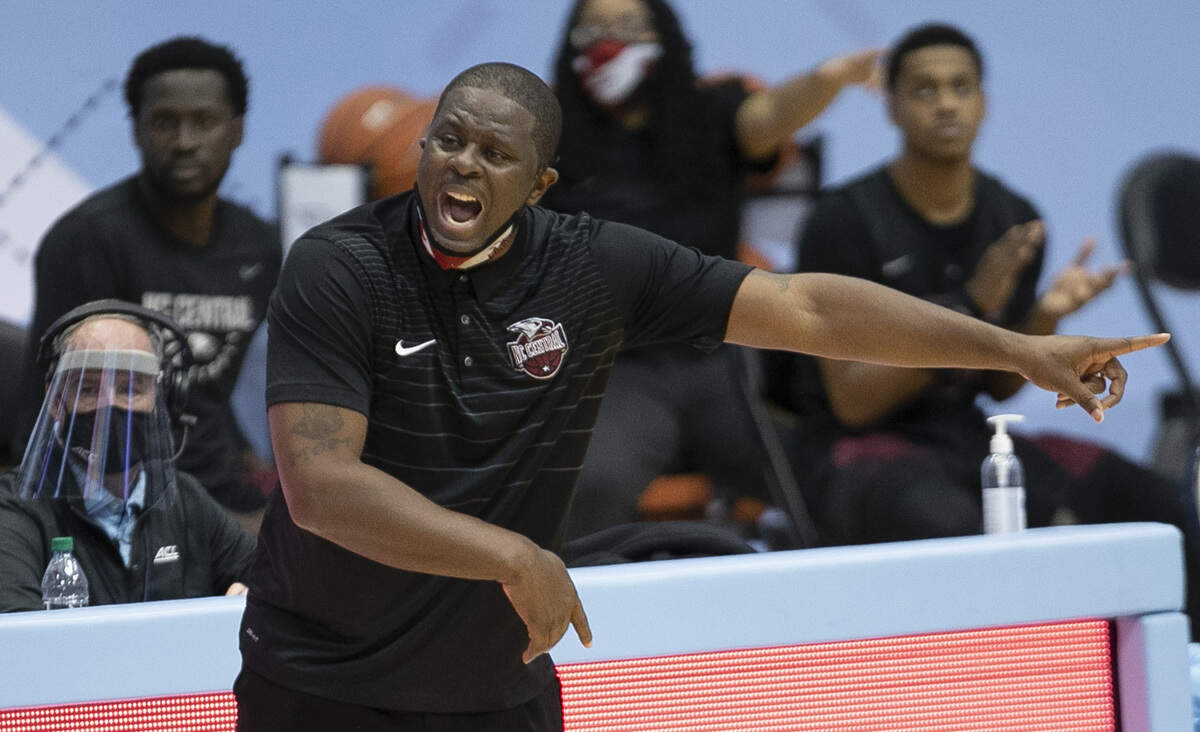 North Carolina Central University head coach LeVelle Moton directs his team on offense in the second half against North Carolina on Saturday, December 12, 2020 at the Smith Center in Chapel Hill, N.C.