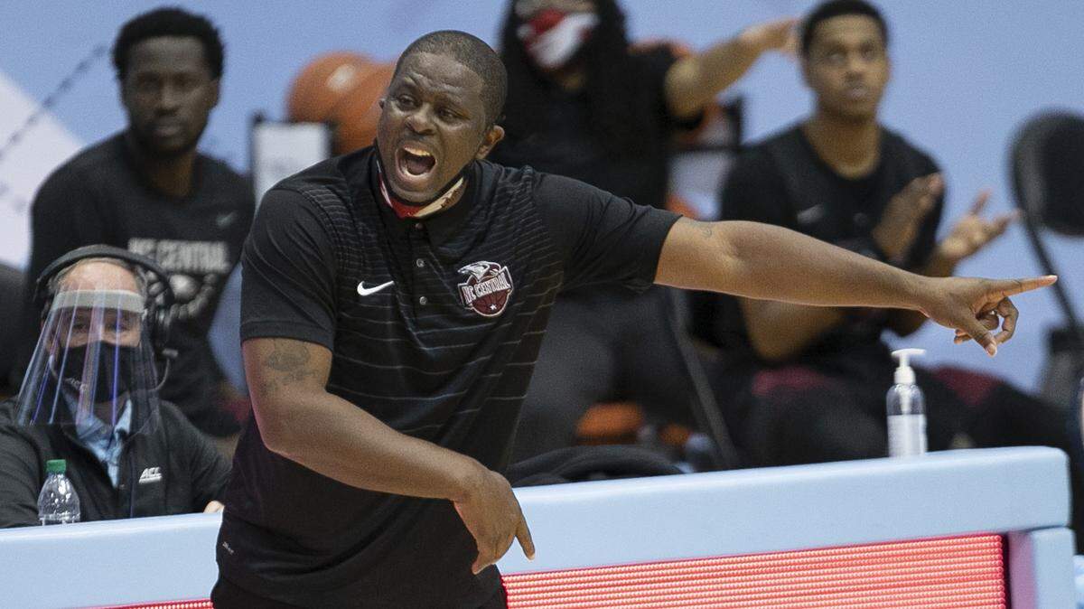 North Carolina Central University head coach LeVelle Moton directs his team on offense in the second half against North Carolina on Saturday, December 12, 2020 at the Smith Center in Chapel Hill, N.C.