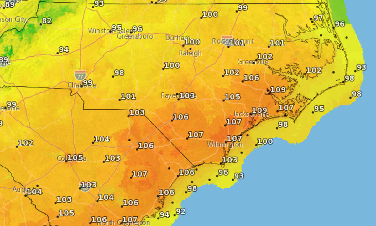 A map of apparent temperatures forecast for North Carolina and South Carolina at 3 p.m. Wednesday, Jan. 20, 2018.