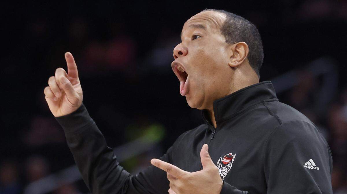 N.C. State head coach Kevin Keatts yells to his players during the first half of N.C. State’s game against Syracuse in the second round of the 2024 ACC Men’s Basketball Tournament at Capital One Arena in Washington, D.C., Wednesday, March 13, 2024.
